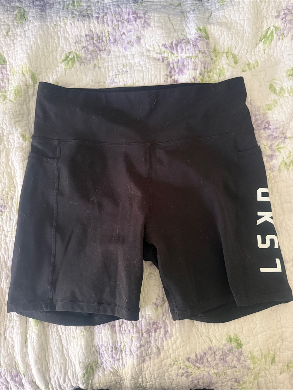 Women’s Black Performance Bike Shorts with Side Lettering and pockets